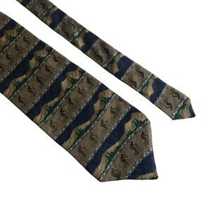 Field & Stream Silk Necktie Bicycle Pattern Blue Green USA Made Office Work Gift